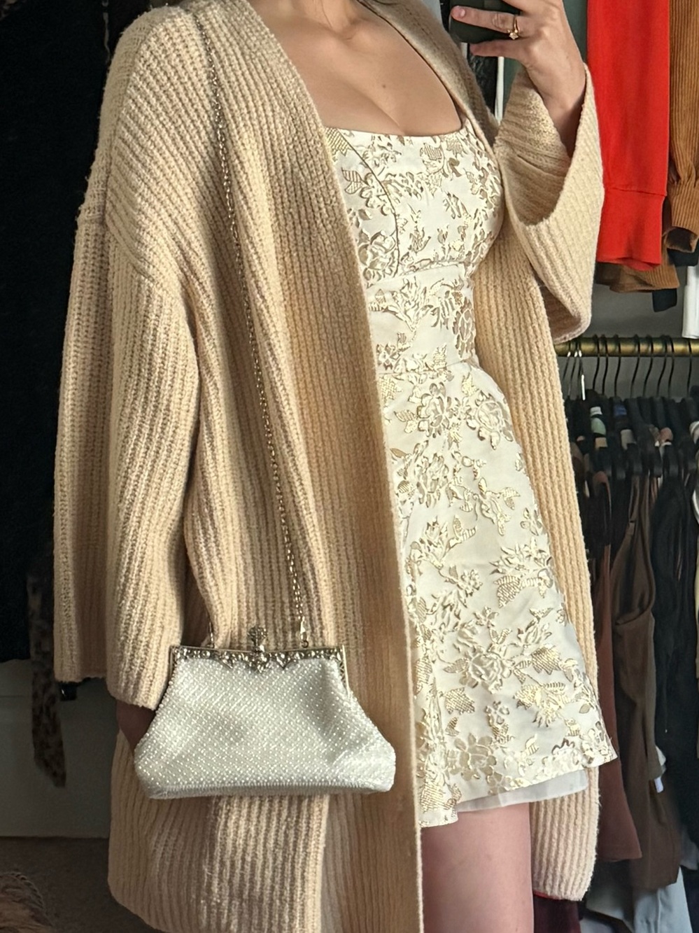 Elizabeth and James Cream Ribbed Open-Front Cardigan